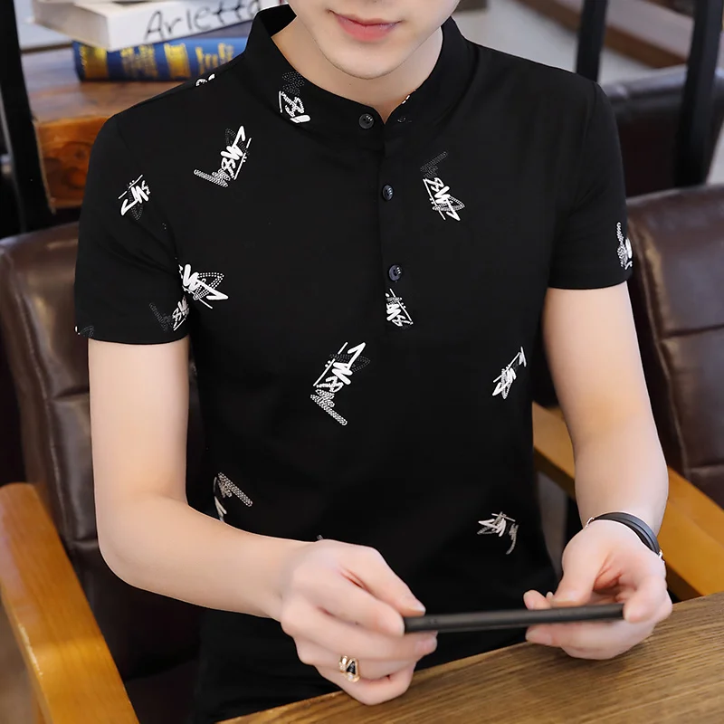 

2021 summer men's short sleeve T-shirt V-neck bottom shirt men's pure cotton top dress stand collar polo shirt half sleeve