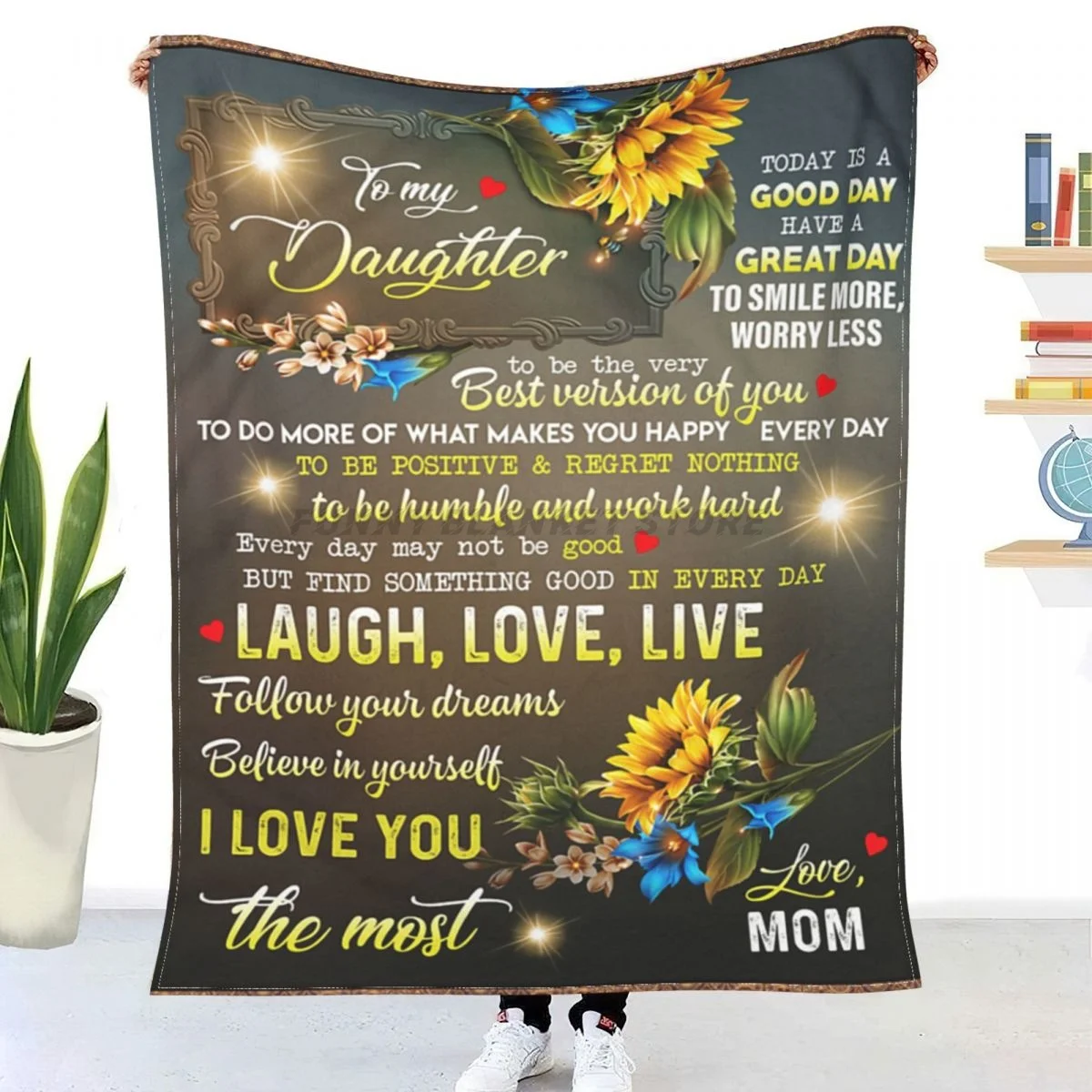 

TODAY IS A GOOD DAY ; BEST GIFT FOR DAUGHTER Sherpa Blankets Ultra Soft Flannel Fleece Throw Blankets for Couch Sofa Bed