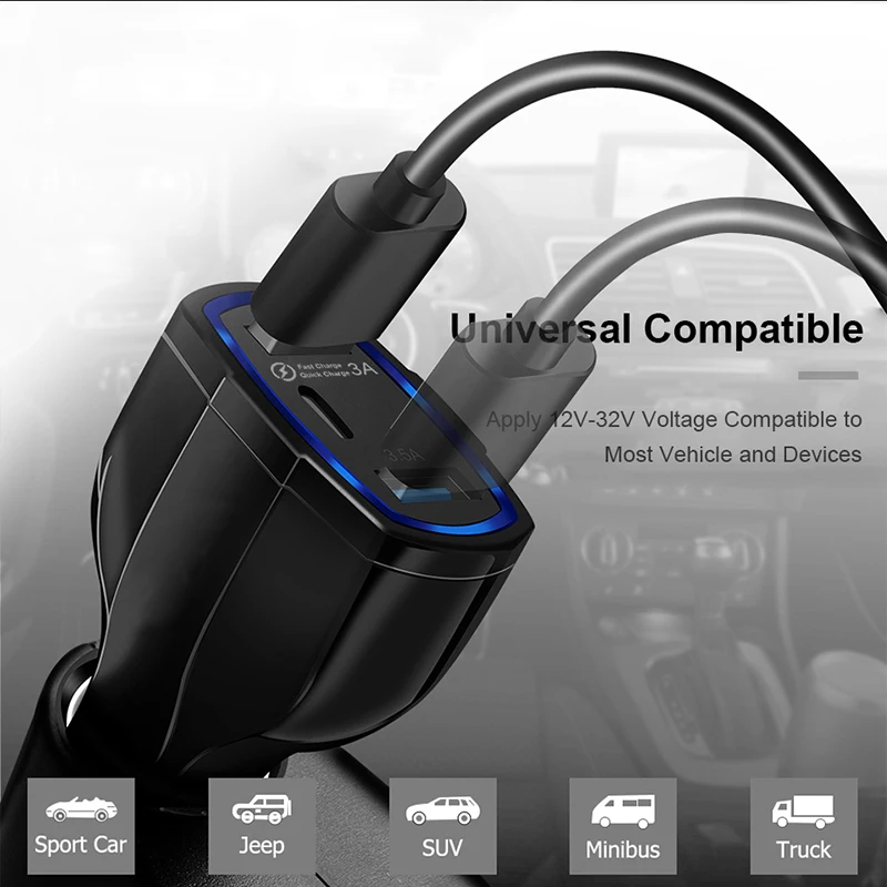 Автомобильное зарядное устройство с двумя usb-портами и светодиодный ным дисплеем