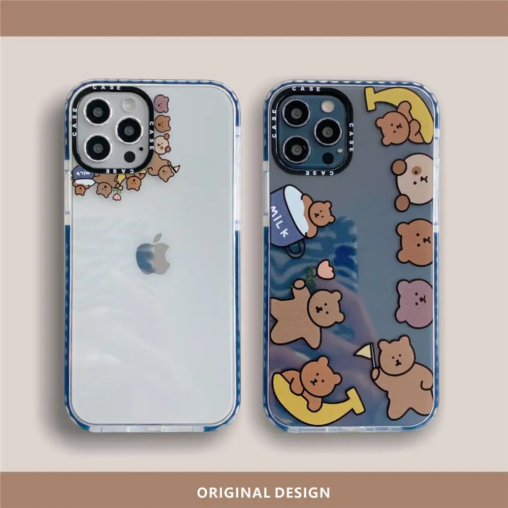 

INS Korea Bears Banana Cartoon Phone Case for Iphone 12 11 Pro Max 7 8 Plus XR XS MAX X Case Cover Transparent Fundas Coque