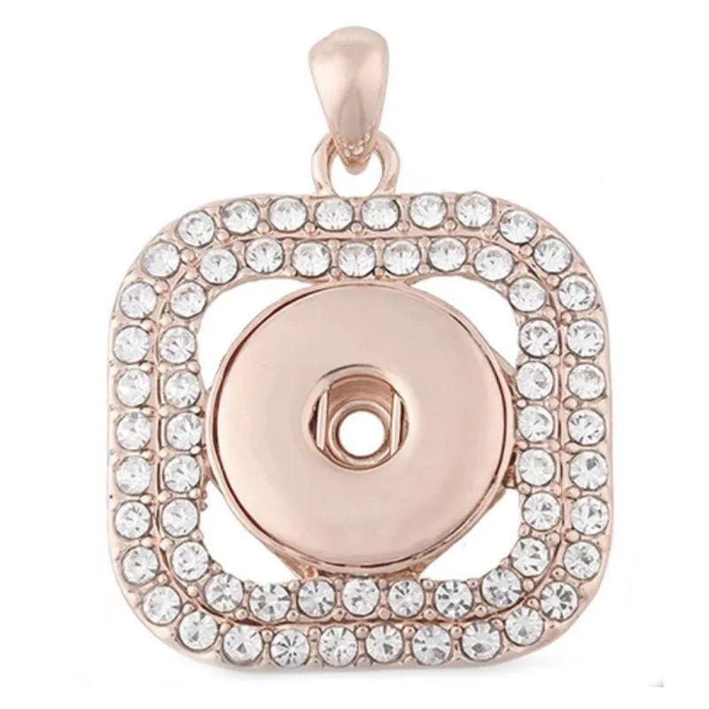

Round Rhinestone Snap Button Rose Gold Pendant Necklace Fit 18mm Buttons For Women Charm Jewelry