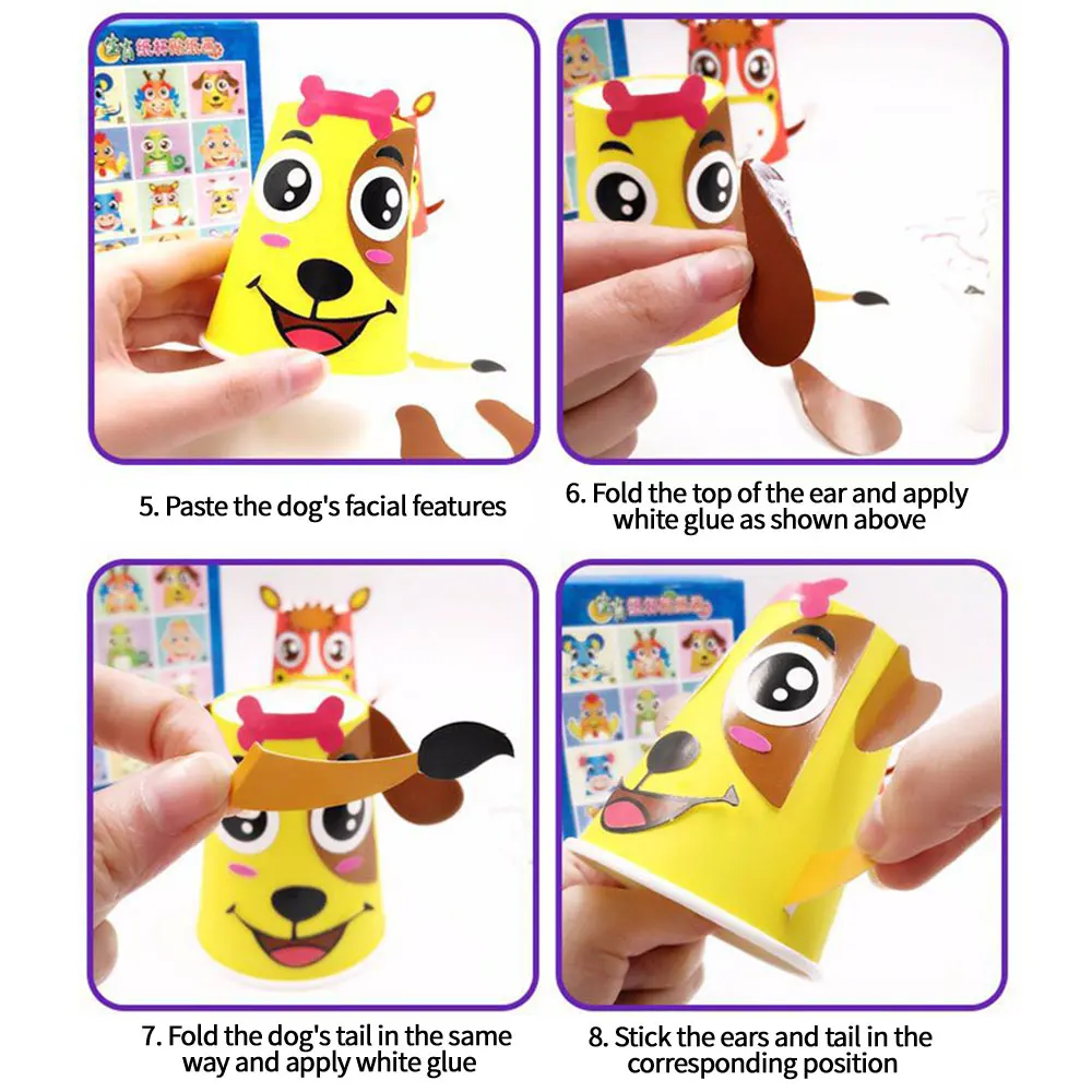 12pcs Kids Animals DIY Handmade Paper Cups Sticker Set Kindergarten School Art Craft Developmental Toys Fast Shipping | Игрушки и хобби