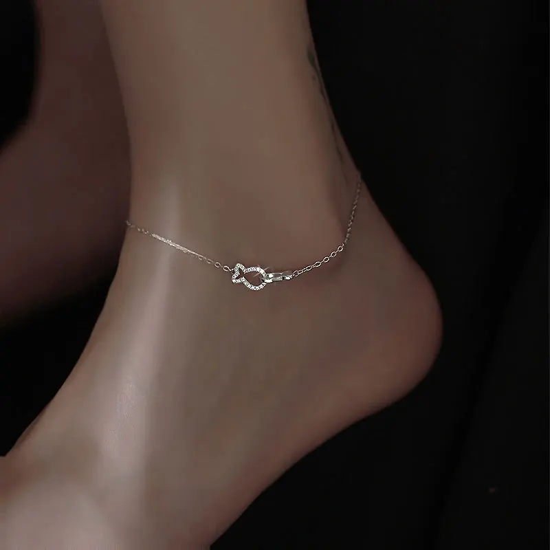 

Genuine 925 Sterling Silver Double Fish Anklet Delicate Hollow Kissing Fish Ankle Bracelets Summer Jewelry for Women