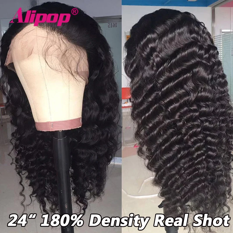 

180 Density ALIPOP Deep Wave 360 Lace Frontal Wig With Baby Hair Brazilian 100% Human Hair Wigs Preplucked Remy Human Hair
