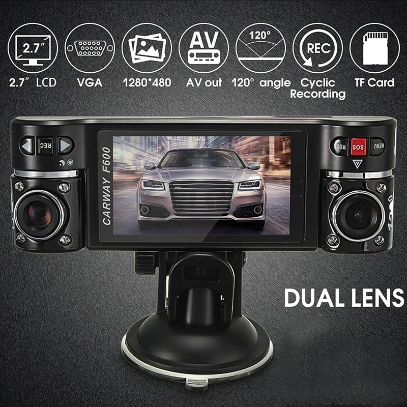 Carway F600 Автомобильный видеорегистратор 2," TFT lcd HD 1080P Двойная камера с поворотным объективом для вождения автомобиля Цифровая видеокамера ночного видения
