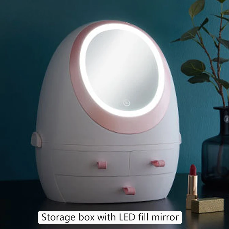 with LED fill mirror Прозрачная косметика, органайзер, креативный ящик для хранения косметики, портативный Настольный органайзер, ящики для хранения, водонепроницаемые коробки для красоты - Цвет: with LED fill mirror