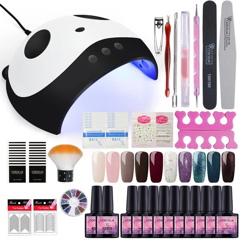 10pcs Gel Kit Маникюрный набор с 36 Вт УФ светодиодный светильник Сушилка полный 40 цветов Набор для ногтей инструменты для маникюра Набор гель-лаков для ногтей все для маникюра - Цвет: 10pcs Gel Kit