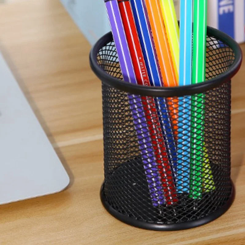 

New Pencil Holder Office Desk Metal Mesh Square Pen Pot Cup Case Container Organiser Durable Pencil Case