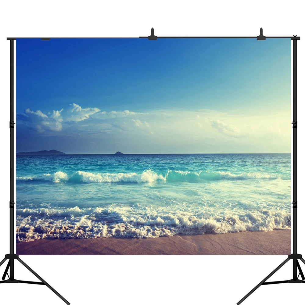 

Виниловый фон для фотосъемки с изображением летнего голубого неба моря пляжа волн