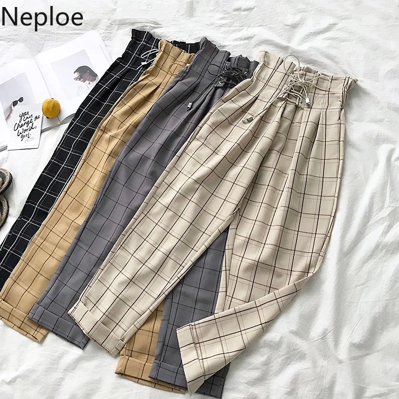 Шикарные полосатые брюки Neploe с завышенной талией на шнуровке женские