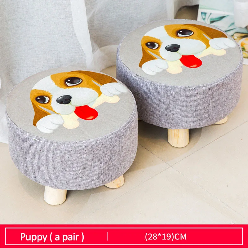 Puppy (pair) Тканевый круглый табурет, деревянный стул, Мягкая табуретка для ног, модный домашний диван-стул, пара, мультяшная маленькая скамейка, мебель, 4 ножки - Цвет: Puppy (pair)