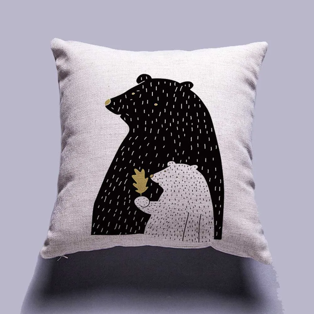 Черная подушка с буквенным медведем чехол для подушки льняная дивана автомобиля