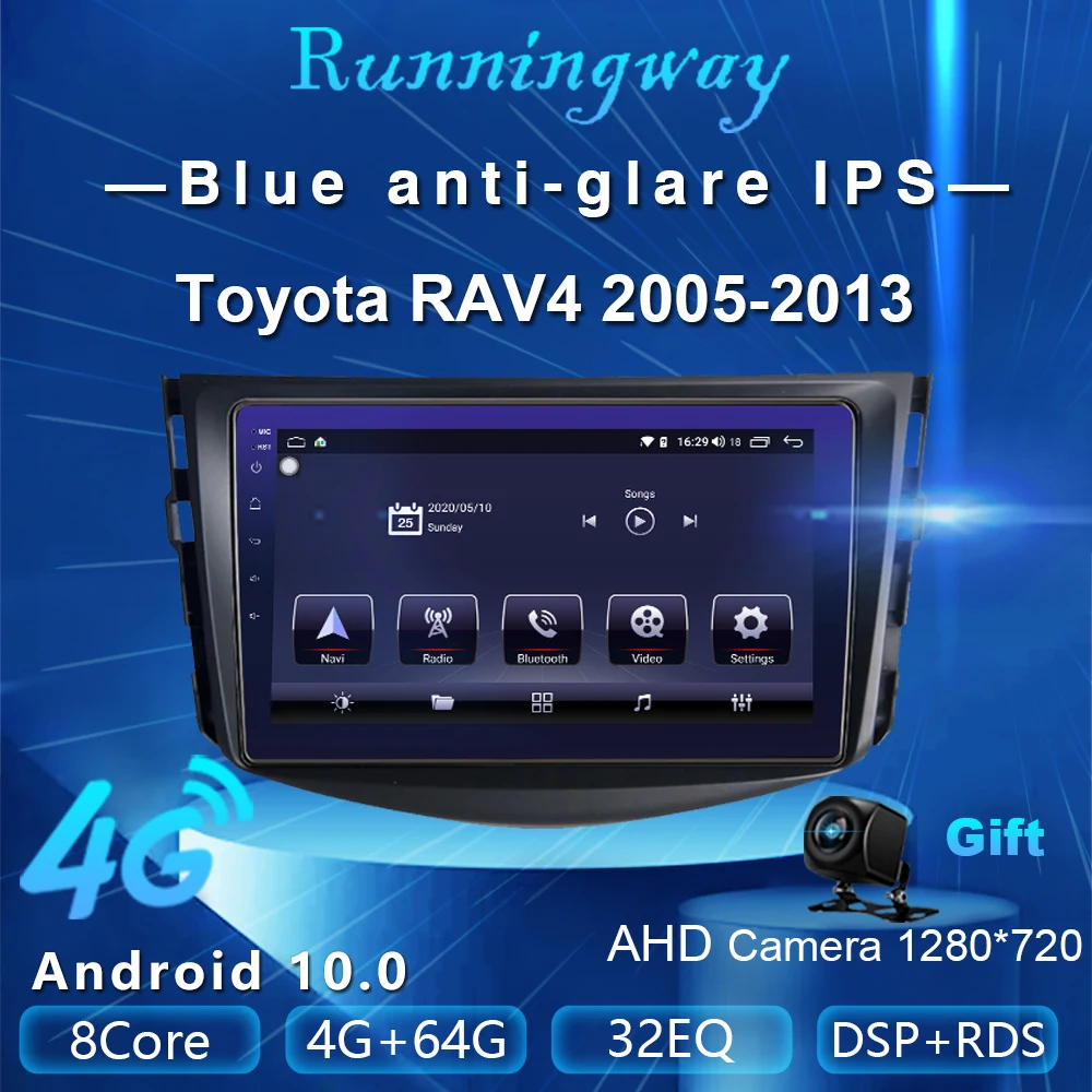 Runningway Android 10 0 5G автомобильный DVD для Toyota RAV4 2005-2013 4G + 64G Автомобильный Радио