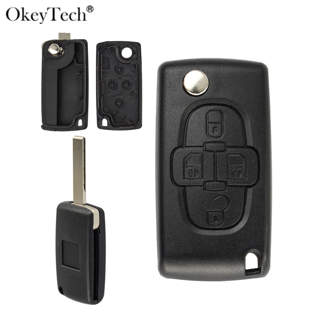 

OkeyTech 4 кнопки раскладной Складной Дистанционный Автомобильный ключ оболочка для Peugeot 206 407 307 607 для Citroen C2 C3 C4 C5 C6 berlingo чехол для ключа