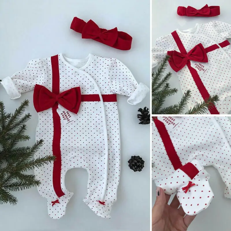 

Fall Autumn Christmas Newborn Baby Girl Boy Clothes Set Romper Headband Xmas Birthday Gift Footies