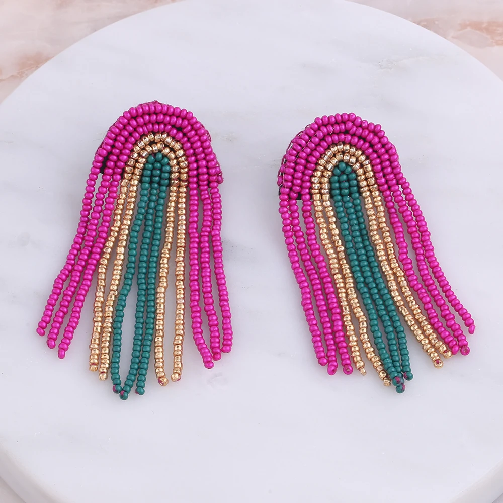 Роскошные блестящие длинные серьги-кисточки ZA с бусинами ручной работы в форме