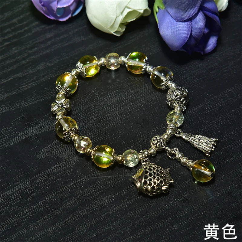 Богемный этнический браслет на удачу для женщин фиолетовый розовый кристалл