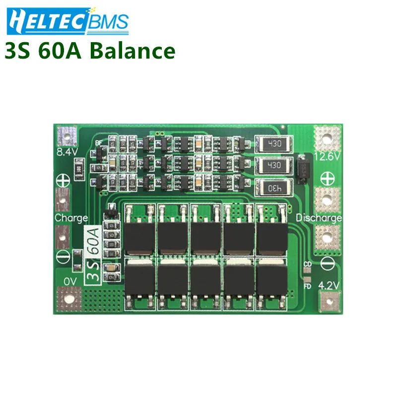 

3S 60A BMS Balance Battery management system18650 BMS Lifepo4 Lithium battery protection board/BMS board For Drill Motor