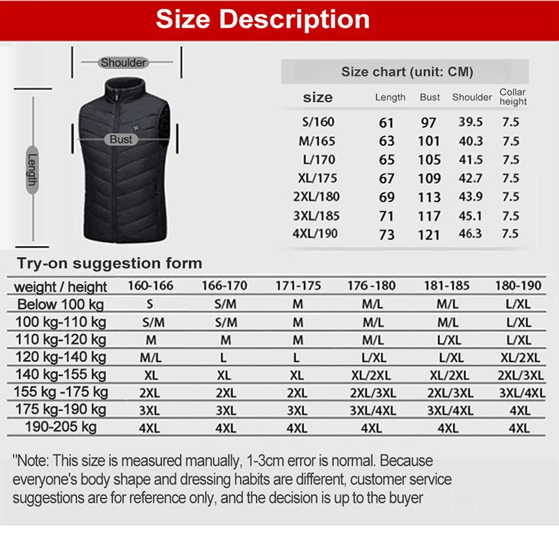 

2020 9 Areas Heated Vest Men's Winter Jacket Electrical Heating Vest USB Battery -20 Men's Warm Jacket Thermal Padded Jacket