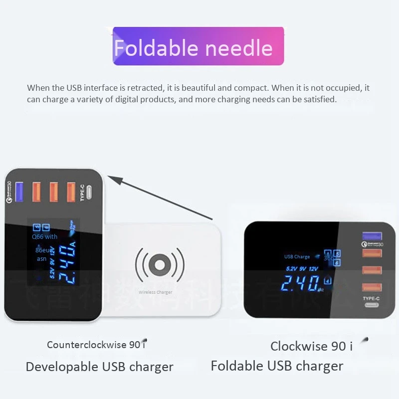 

Wireless Charger USB+QC3.0 +Type-C Multifunctional Charger with LED Display for iPhone12 Teclast Tablet