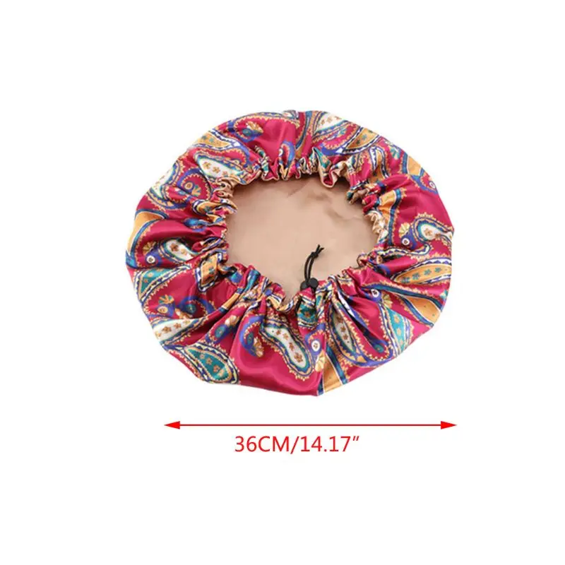 

Satin Hair Sleep Bonnet Cap Reversible Feather Paisley Double Layer Night Hat