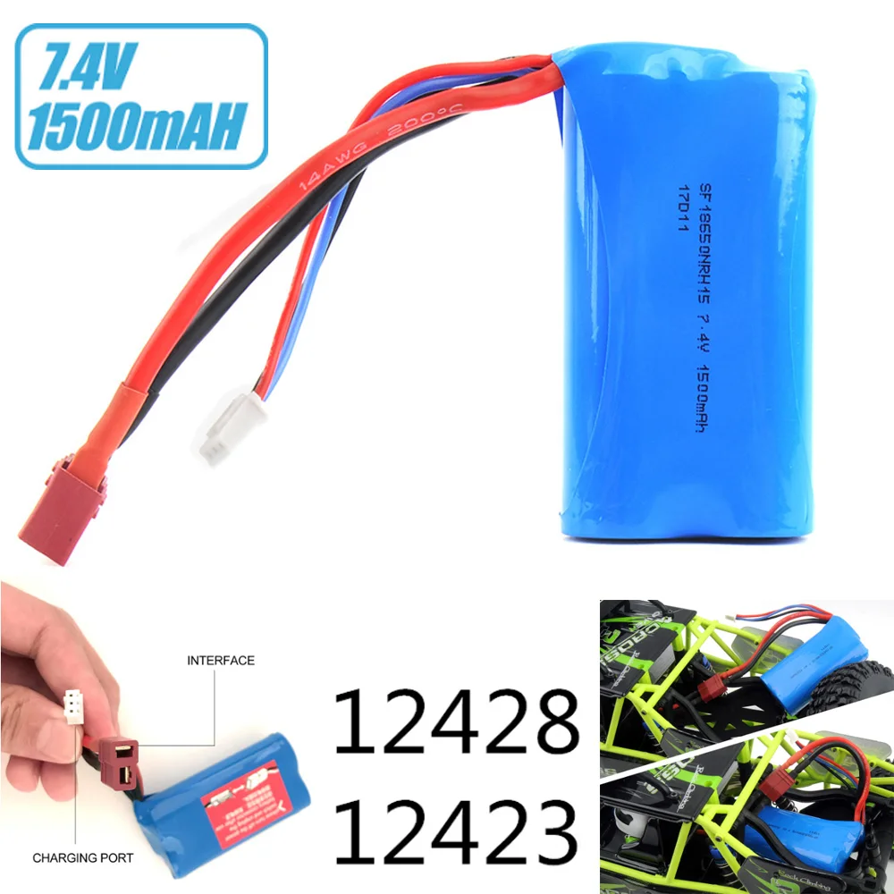 7 4 V 1500mah Большая емкость Li po батарея для Wltoys 12428 12423 1:12 RC автозапчасти|Детали и