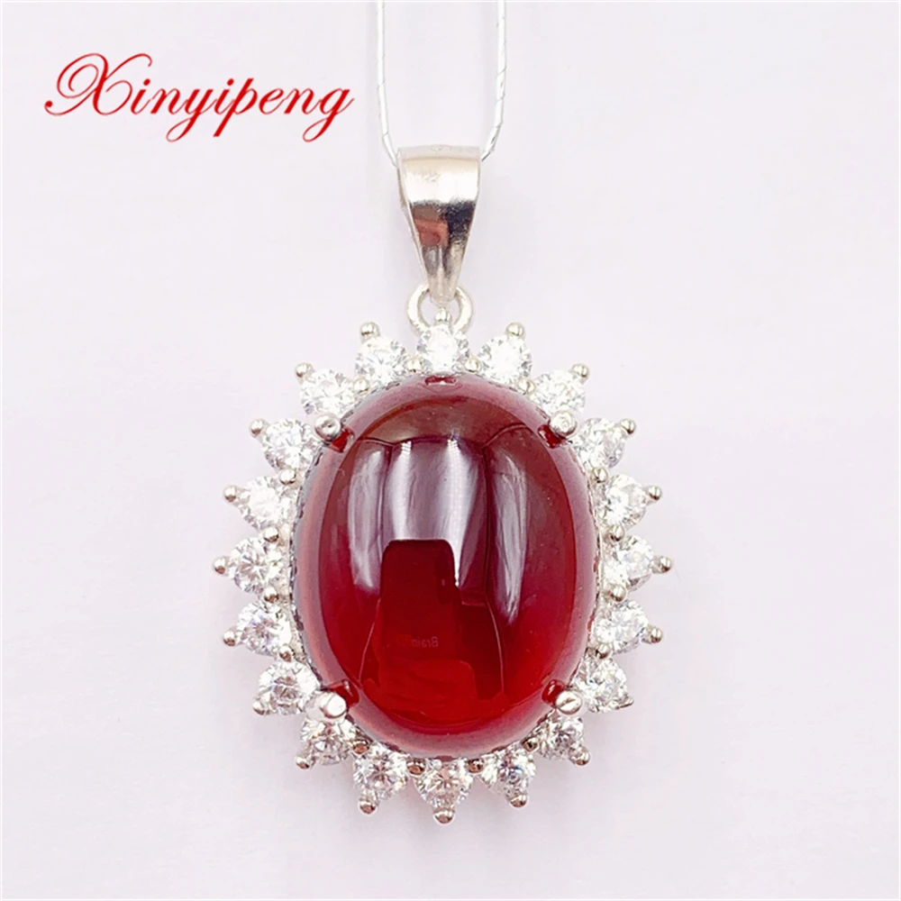 

Xin Yipeng Fine Gem Jewelry Real S925 Sterling Silver Inlaid Natural Garnet Pendant Anniversary Gift For Women Free Shipping