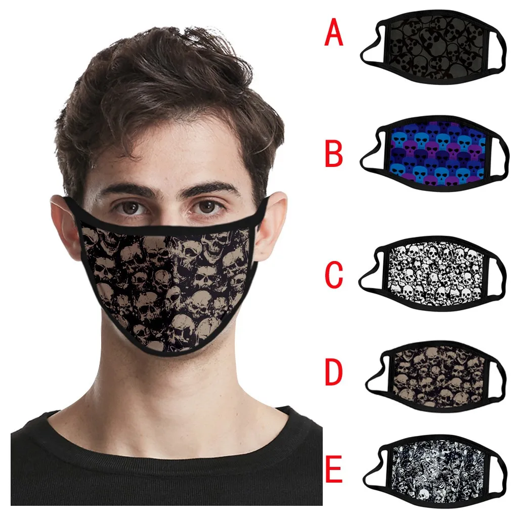 3D маска с черепом черная печать Хэллоуин мода и моющаяся ткань для лица анти