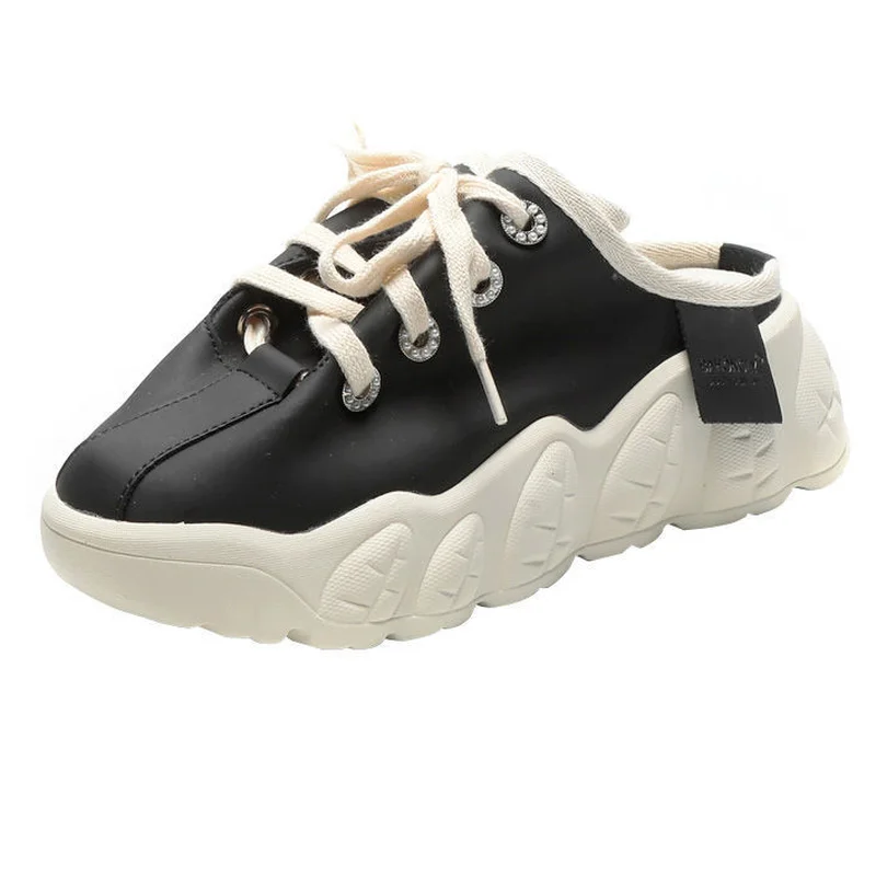 

Slippers Women 2021 Fashion Baotou Half Drag Casual Shoes Comfortable Spring New Round Head Outdoor PU Leather Women Shoes