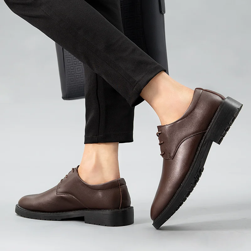 Luxury Pointed Toe Casual Leather Shoes Men's Fashion Lace Up Business Dress Oxfords Solid Wedding Office Males Flats Man | Обувь
