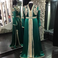 gorgeous green moroccan kaftan evening dress with beaded elegant long sleeve muslim prom dress satin robe de soir%c3%a9e de mariage