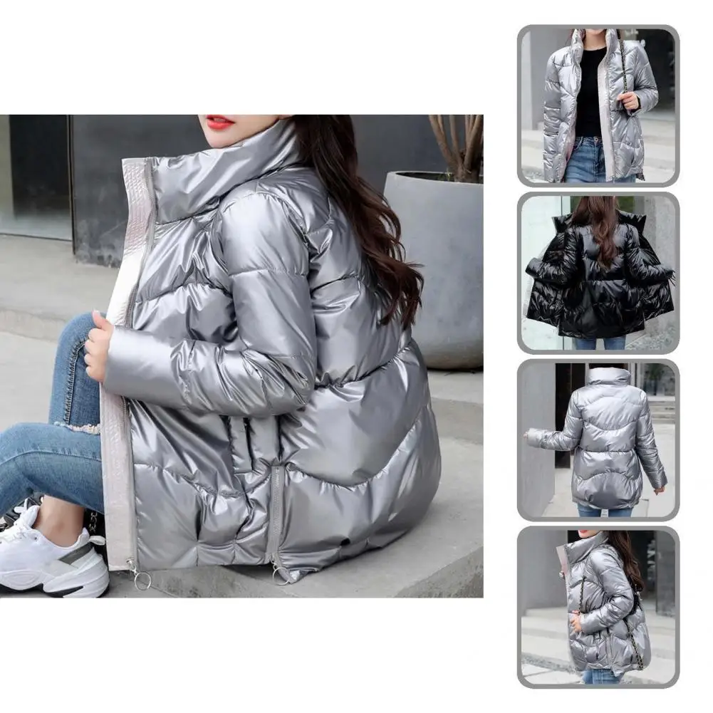 

Модная зимняя куртка, свободное на ощупь простое хлопковое пальто с воротником-стойкой, Женское пальто, повседневное пальто