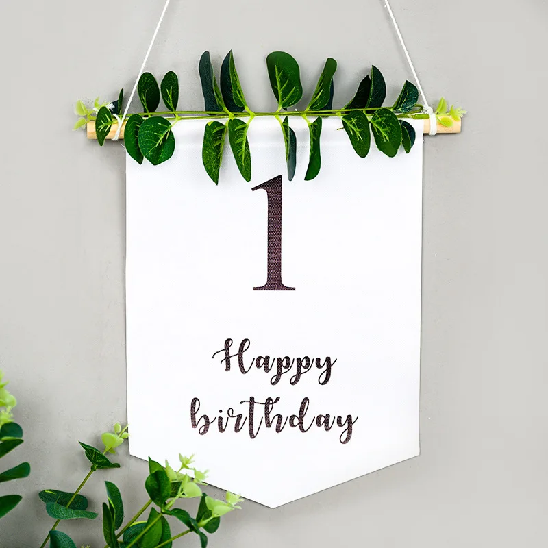 

1set Happy birthday layout hanging flag simulation cloth hundred days banquet birthday digital hanging flag party decor supplies