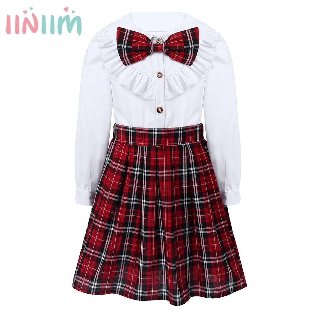 Комплект школьной формы для девочек хлопковая белая рубашка + плиссированная