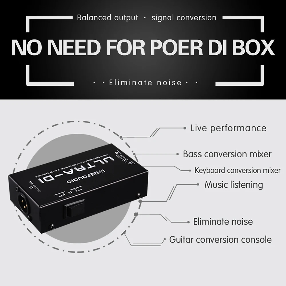 

Passive DI-Box Direct Injection Box Balanced & Unbalance Audio Signal Converter with XLR TRS Interfaces for Electric Guitar Bass