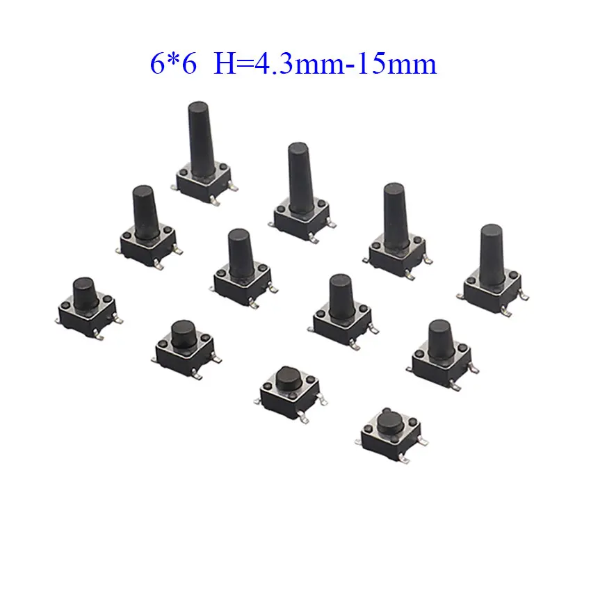 

10pcs 4Pin 6*6 Micro Tact Push Button Switches SMD 6x6x4.3/4.5/5/6/7/8/9/10/12/13/MM SMT Tactile Tact switch