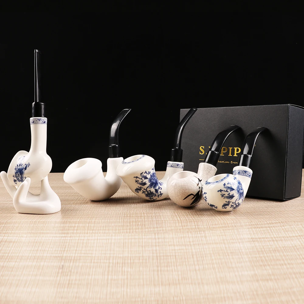 ⑨ Курительные керамические трубки сине-белая фарфоровая курительная трубка 9 мм