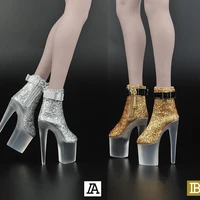 zy1020 fashion gold silver 16 womens high heel transparent bottom womens boots hollow for 12 inch body model
