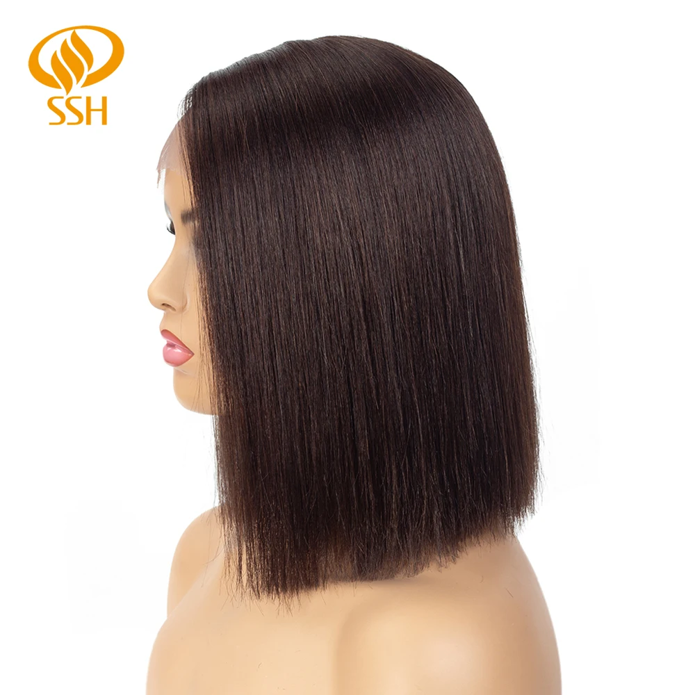 SSH кружевная часть короткие прямые бразильские волосы Remy парики для черных