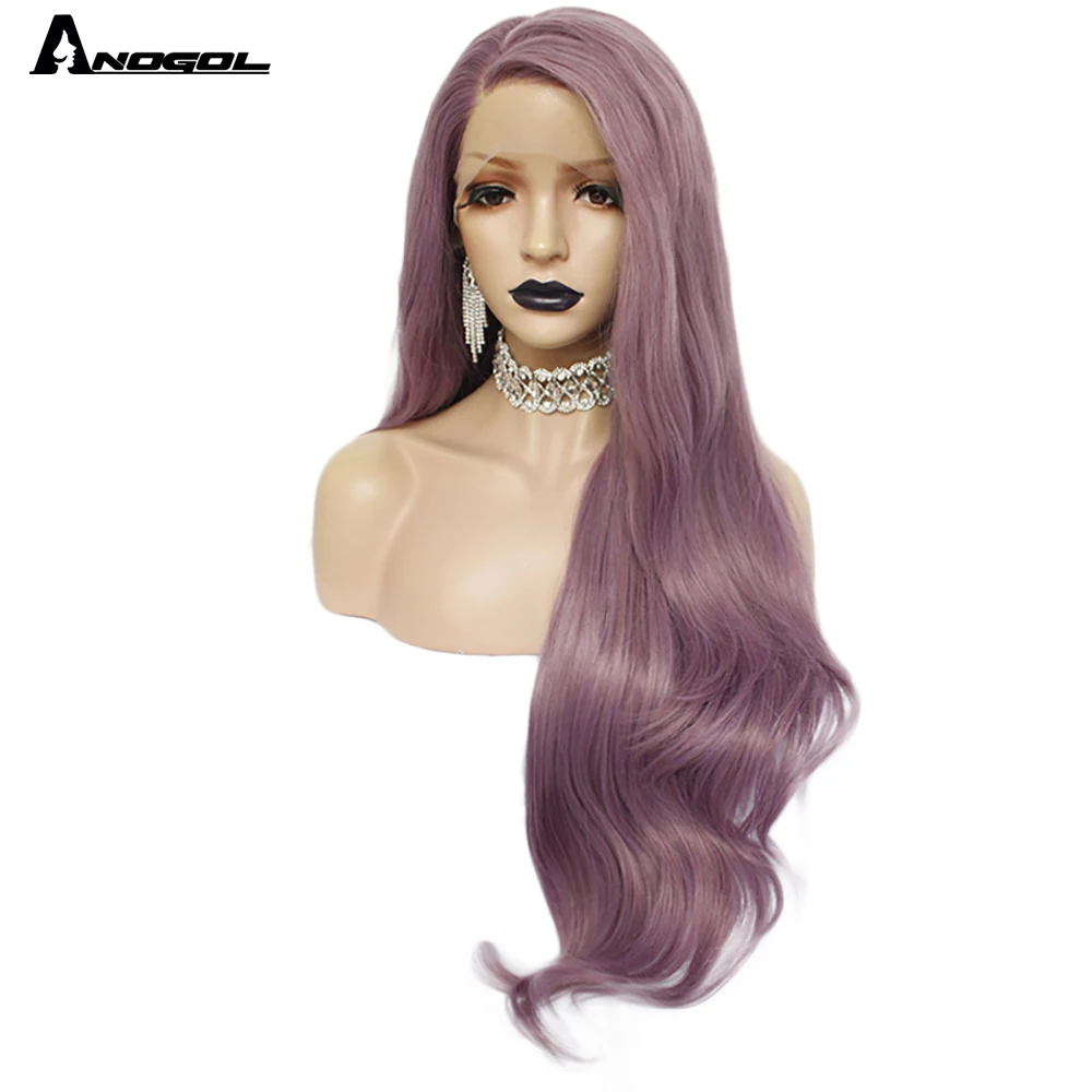 Anogol фиолетовые длинные натуральные волнистые волосы из высокотемпературного
