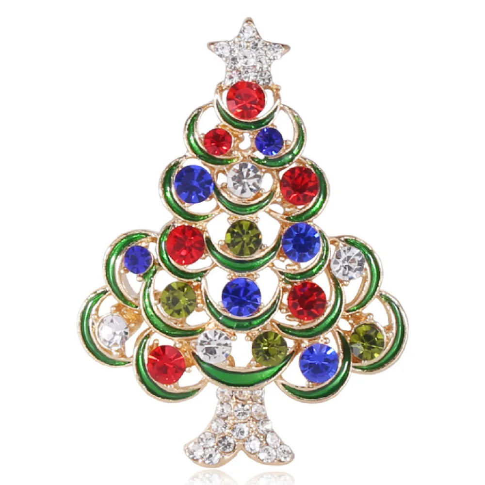 

CHRISTMAS TREE BROOCH! Winter Wedding rhinestoned Paved Enameled Crystal Pin XMAS Broaches Gift Bouquet for Ladies Holiday G38F