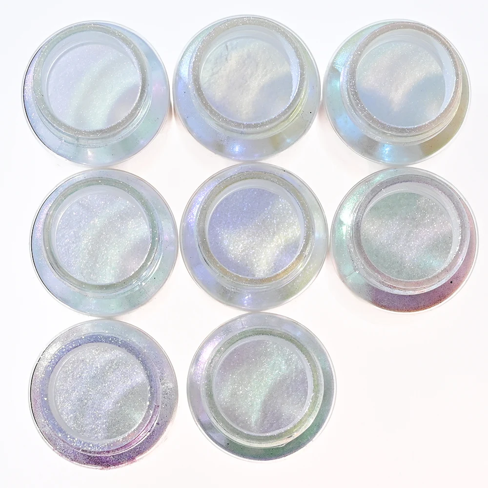 

1 флакон 10 г Жемчужины для украшения ногтей порошковый пигмент 2-в-1 Русалка/пигмент Unicorn с зеркальным эффектом хромированный эффект-белый бл...