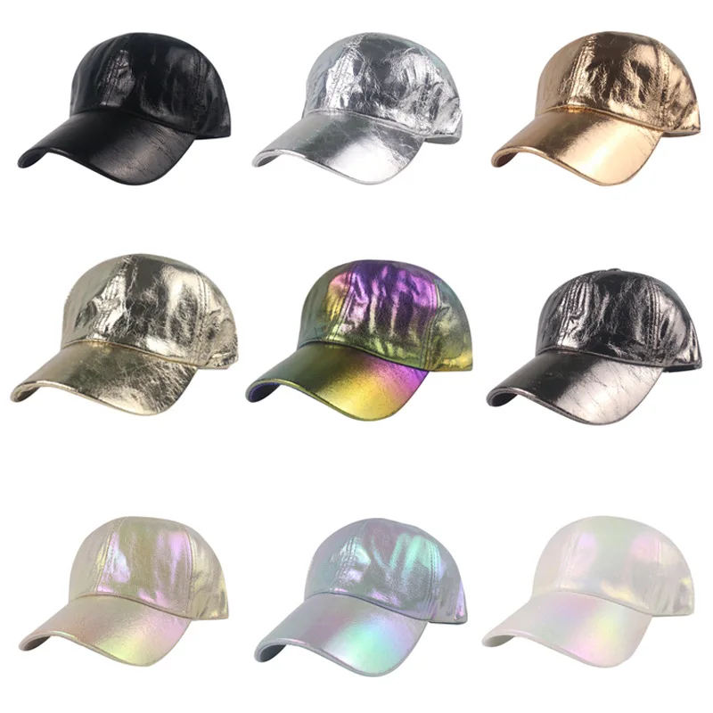 

Pleated Pu Baseball Cap Men And Women Street Trend Colorful Laser Cap Stage Hip Hop Hip hop hip Hop Cap