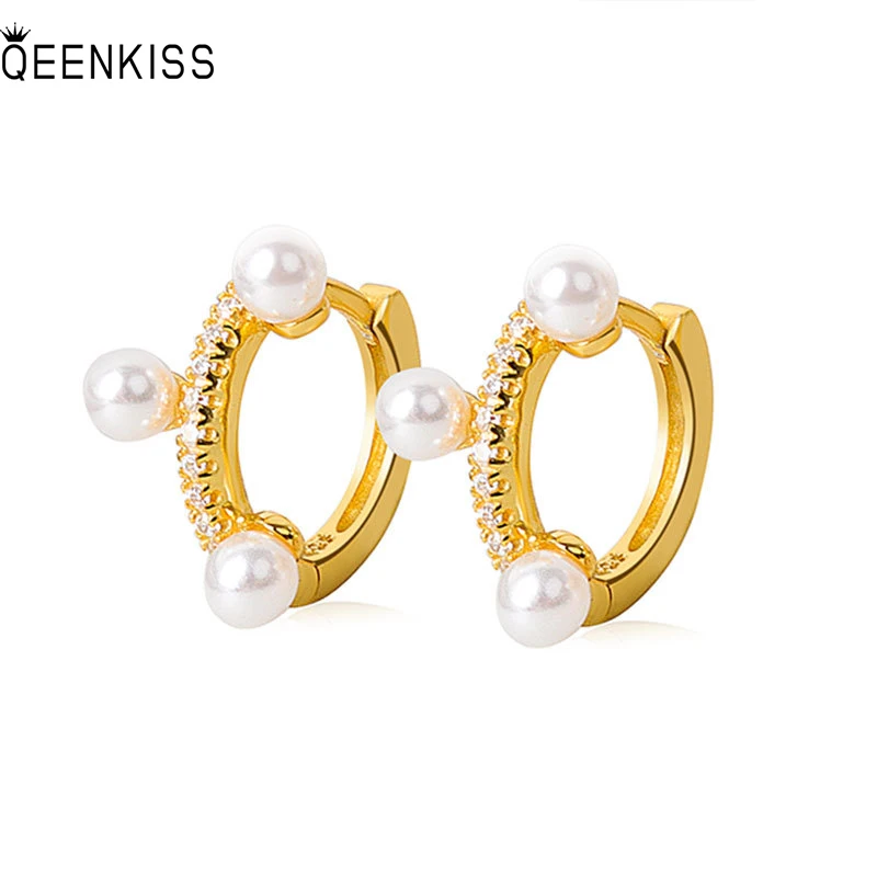 

QEENKISS EG6169 Jewelry Wholesale Fashion Woman Girl Birthday Wedding Gift Round AAA Zircon 18KT Gold White Gold hoop Earrings