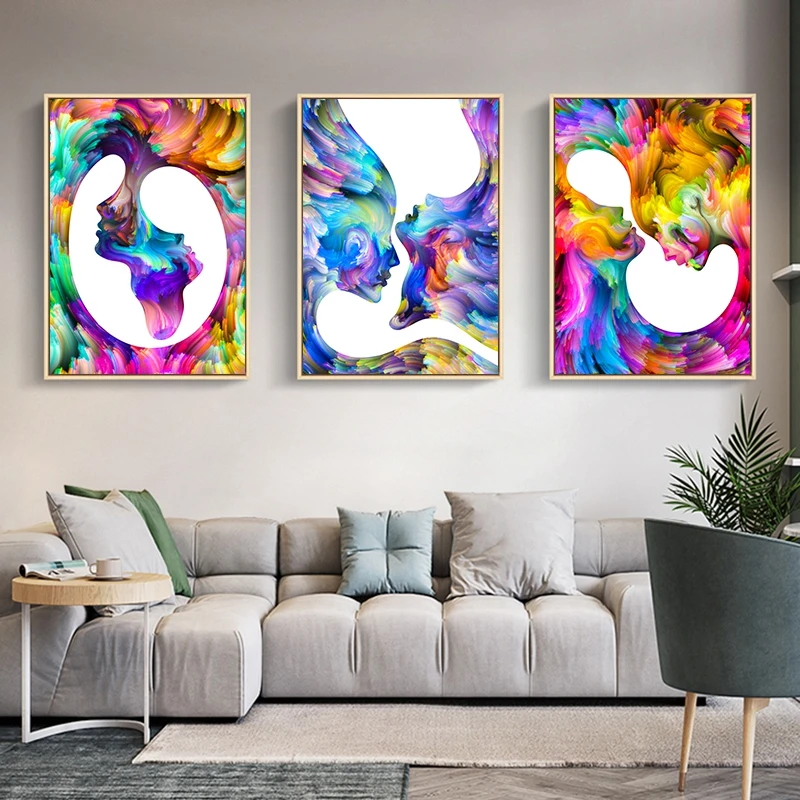 Поцелуй красочный Портрет женщины абстрактный плакат настенный принт