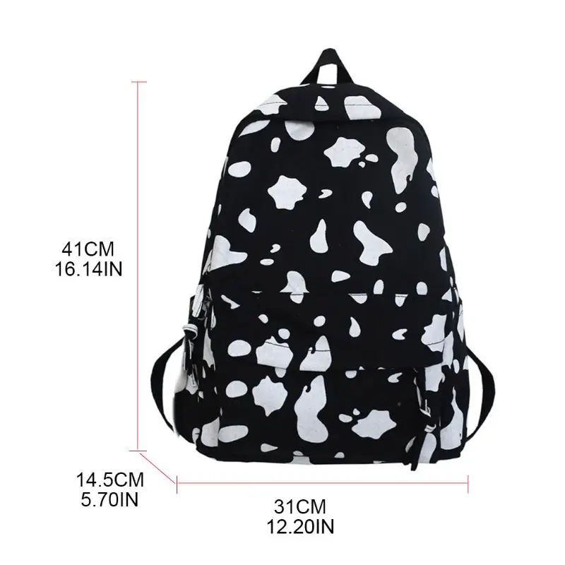 

Cute Milk Cow Printing Canvas Backpack School Bag Casual Daypack for Teenager