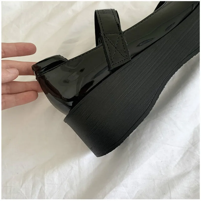 Chunky Demonia Wedges Shoes Gothic Patent Leather Round Toe Platform Lolita Mary Jane Flats Women 2021 Classics Fashion Loafers