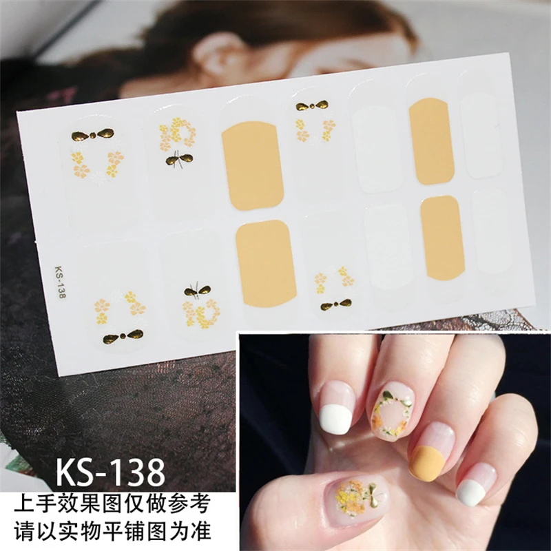 Наклейка для ногтей с полным покрытием цветочным узором и линиями