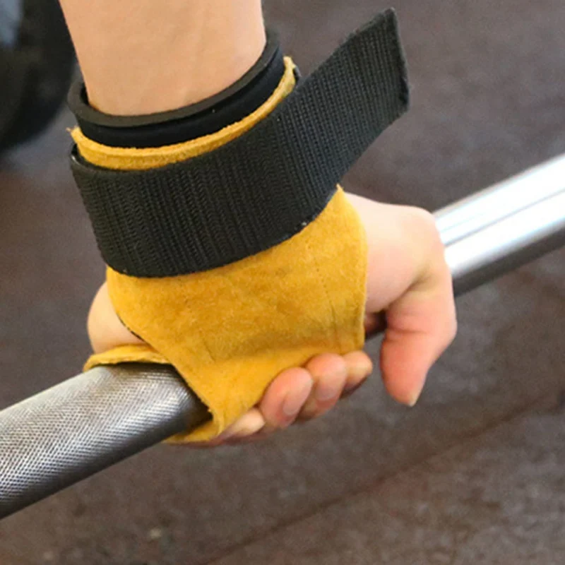

1pcs Cycling Weight Lifting Gloves Hand Grip Cowhide Gym Fitness Guard Palm Protectors Guards Pad Wrist Strap Pull Up