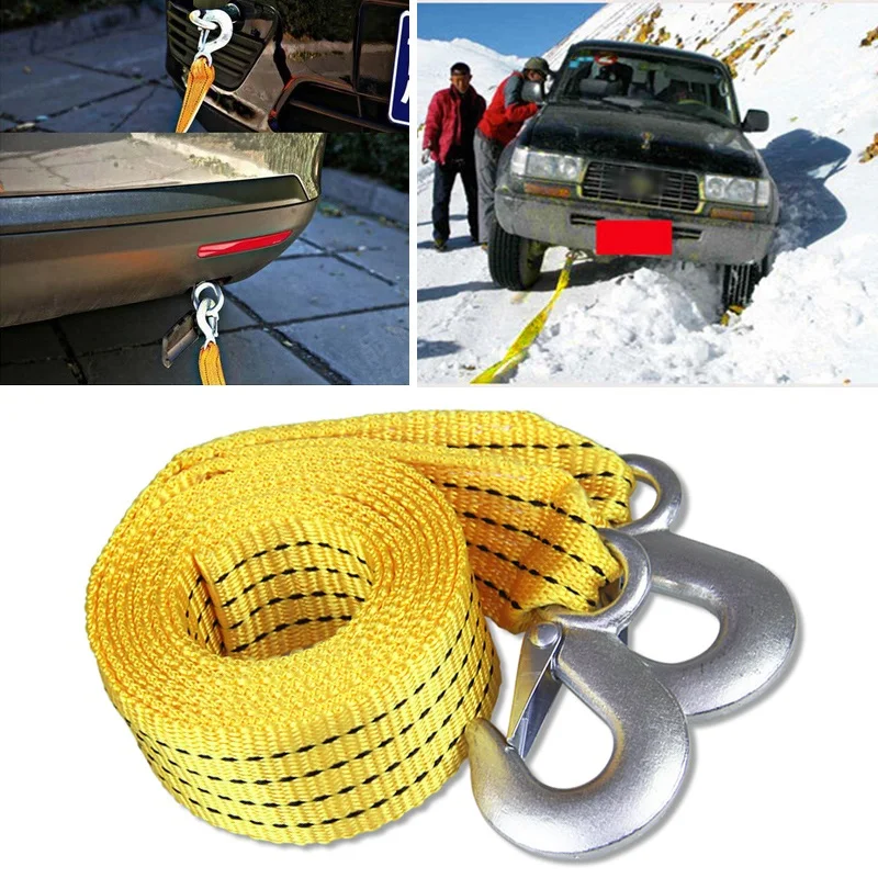 

3M Heavy Duty 3 Ton Car Tow Cable Towing Pull Rope Strap Hooks Van Road Recovery